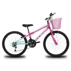 Bicicleta Infantil Aro 24 KOG Feminina 18V Shimano e Cesta, Azul degra