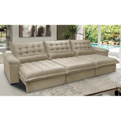 Sofá Retrátil e Reclinável 3,82m com Molas Ensacadas Cama inBox Aconchego. Tecido Velusoft