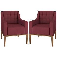 Kit 2 Poltronas Decorativas Sala de Estar Madonna Suede Bordô - Gran Belo