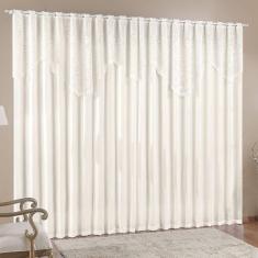 Cortina Nicole 4 Metros Palha Tecido Microfibra Com Renda Floral Sala Quarto