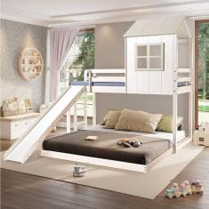 Beliche Queen Montessoriano Cabana Family com Escorregador Casatema Branco/Off White