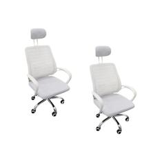 Kit 2 Cadeiras Escritório Diretor Mesh Encosto Cabeça Branco