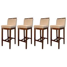 Kit 4 Banquetas Alta para Bancada Ilha Líbia Madeira Capuccino Suede CCS