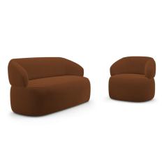 Kit Poltrona Giratória e Sofá Orgânico Living Glee 03 Lugares 170cm Veludo Terracota - Desk Design