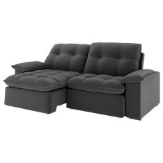 Sofá 2 Lugares Retrátil Bolívia 180 Cm Veludo Grafite Pés Tabaco - D`rossi