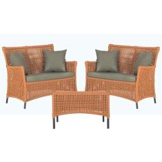 2 Sofá Área e Mesa Igapó Alumínio Pintura Preta Corda Náutica Estofado