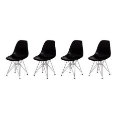 Kit 4 Cadeiras Eiffel Eames Preta Base Cromada Sala Cozinha - Waw Desi