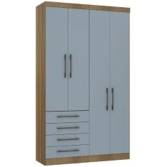 Guarda Roupa Modulado 134,50cm 4 Portas E 4 Gavetas Paris Luciane Móveis Avelã Pf Com Grey Sky Pf
