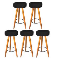 Kit 05 Banqueta Alta Flora Pés Palito em Madeira Caramelo para  Bar Bi