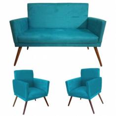 Namoradeira Gran Nina com 02 Poltronas Nina com rodapé Azul Turquesa -