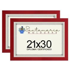 Kit 2 Molduras Porta Diploma Certificado A4 21x30  Vermelho - Santamar