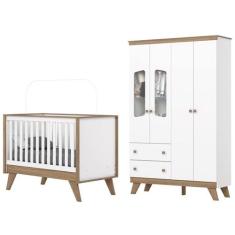Jogo de Quarto Infantil Confete Guarda Roupa e Berço Branco/Jequitiba 
