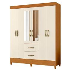 Guarda Roupa Mobi 6 Portas com Espelho 2 Gavetas Cinamomo/Off White - 