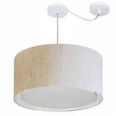 Lustre Pendente Cilíndrico Com Desvio Md-4316 Cúpula em Tecido 55x30cm Linho Bege - Bivolt