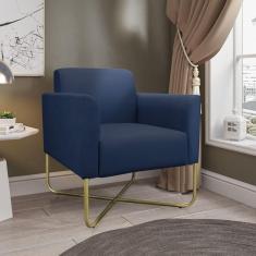 Poltrona Marisa Suede Azul Marinho Base X Industrial Dourada