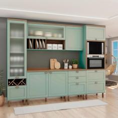 Cozinha Completa Iluminata 7 Portas 5 Gavetas Mint/ébano - Genialflex