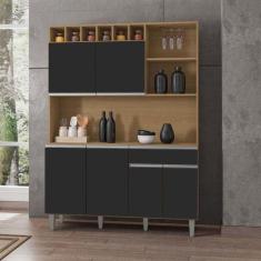 Armário Para Cozinha Ambiente Kit Alice Amendoa Preto - Ajl - AJL MÓVE