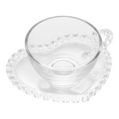 Xícara para Chá com Pires de Cristal de Coração 170 ML - LYOR, Transpa