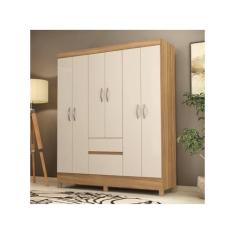 Guarda-Roupa Solteiro Sória 6 Portas 2 Gavetas Amêndola e Off White - 