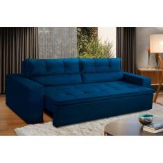 Sofá Retrátil e Reclinável 3 lugares com Molas 1,80m Vegas Suede Azul Adonai Estofados