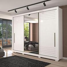 Guarda Roupa Mdf Casal 3 Portas de Correr Espelho e 6 Gavetas Vitória Panan Móveis Branco