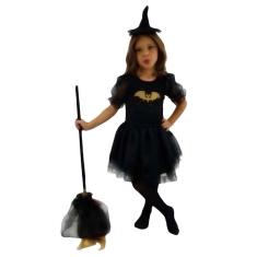 Fantasia Bruxinha Morcego Dourado Infantil Halloween