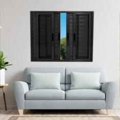 Janela Veneziana de Alumínio 6 Folhas 120 x 150cm Linha 25 Preto