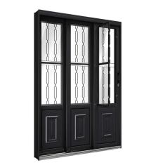 Porta de Aço de Correr Lateral com Postigo e Grade Mosaico 3 Folhas 213x150cm Facilitá Lucasa Preto