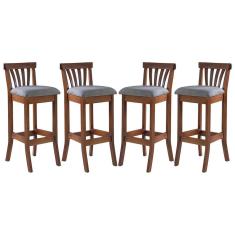 Kit 4 Banquetas Alta Estofada Anthurium 36 x 100 Cm Madeira Maciça Imbuia Linho Cinza L55 - RMI