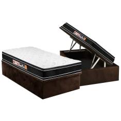 Cama Box Baú Solteiro: Colchão Espuma Castor D33 Black e White Air Euro Pillow + Base CRC Suede Brown(88x188)