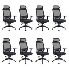 Kit 8 Cadeiras para Escritório Genebra Presidente com Nr17 Preto