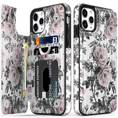 LETO Capa para iPhone 12 Pro Max, capa carteira de couro flip de luxo com designs modernos para meninas e mulheres, slots de cartão embutidos, suporte protetor, capa protetora para celular, flores