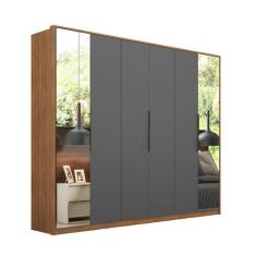 Guarda Roupa Roupeiro de Casal Istambul 6 Portas com Espelho Amêndola/