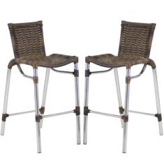 Kit 2 Banquetas Alumínio Fortaleza Alta Para Balcão Cozinha Bar Trama 