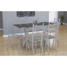 Conjunto de Mesa Miame 150 cm com 6 Cadeiras Lisboa Branco e Vegetale 