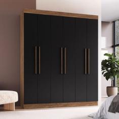 Guarda-Roupa Casal New York 6 Portas 2 Gavetas 100% Mdf Castanho/Preto