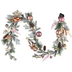 Decoração de guirlanda de Natal de Hannah Prelit 1,8 m com enfeites em ouro rosa