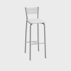 Banqueta Alta com Encosto Florença Compoarte Cromado/Branco