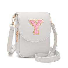 Viverte Bolsa transversal para meninas adolescentes, pequena, inicial, celular, bolsa de couro com compartimento triplo, Bege