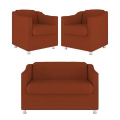 Kit Sofá Namoradeira + 02 Poltrona Tilla Recepção Sala Suede terracota