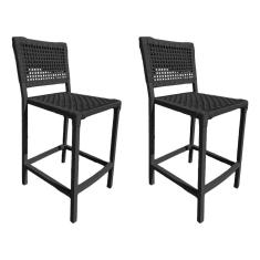 Kit 2 Banquetas Alta França Corda Náutica Estrutura Alumínio Preto Guimaraes Store