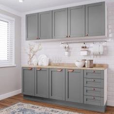 Cozinha Modulada 4 Peças com 2 Aéreos e 2 Balcões Arizona CabeCasa MadeiraMadeira Branco/Cinza