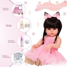 Boneca Reborn Morena Linda Coelhinha Fala e Chora 14 Itens - Cegonha R