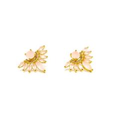 Brinco Zirconia Na Cor Rosa Leitosa Folheado a Ouro 18k