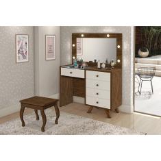 Penteadeira Camarim com Espelho e LED Luna Malbec / Off White - Luapa