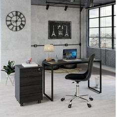 Conjunto Home Office 2 Peças com 1 Escrivaninha e 1 Gaveteiro 4 Gavetas Kuadra Compace Onix