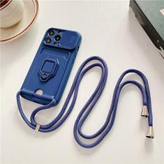 Capa de anel de cartão de cordão de lente deslizante para Samsung S23 S22 Ultra Plus A52 A72 A22 A32 A12 A51 A13 A23 A53 A73 A71, azul marinho, para A21S