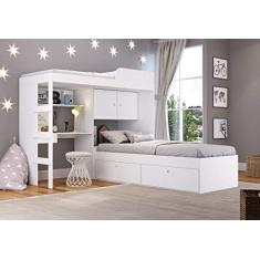 QUARTO JUVENIL COM CAMA ALTA 80 LION E CAMA 80 TÓKIO BRANCO