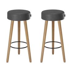 Kit 2 Banquetas Couro Sintético e Madeira Maciça Londres Salaone Preto/Marrom