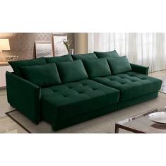Sofá Sem Caixa Retrátil e Reclinável 2,30m com Molas Carol Veludo Verde Adonai Estofados